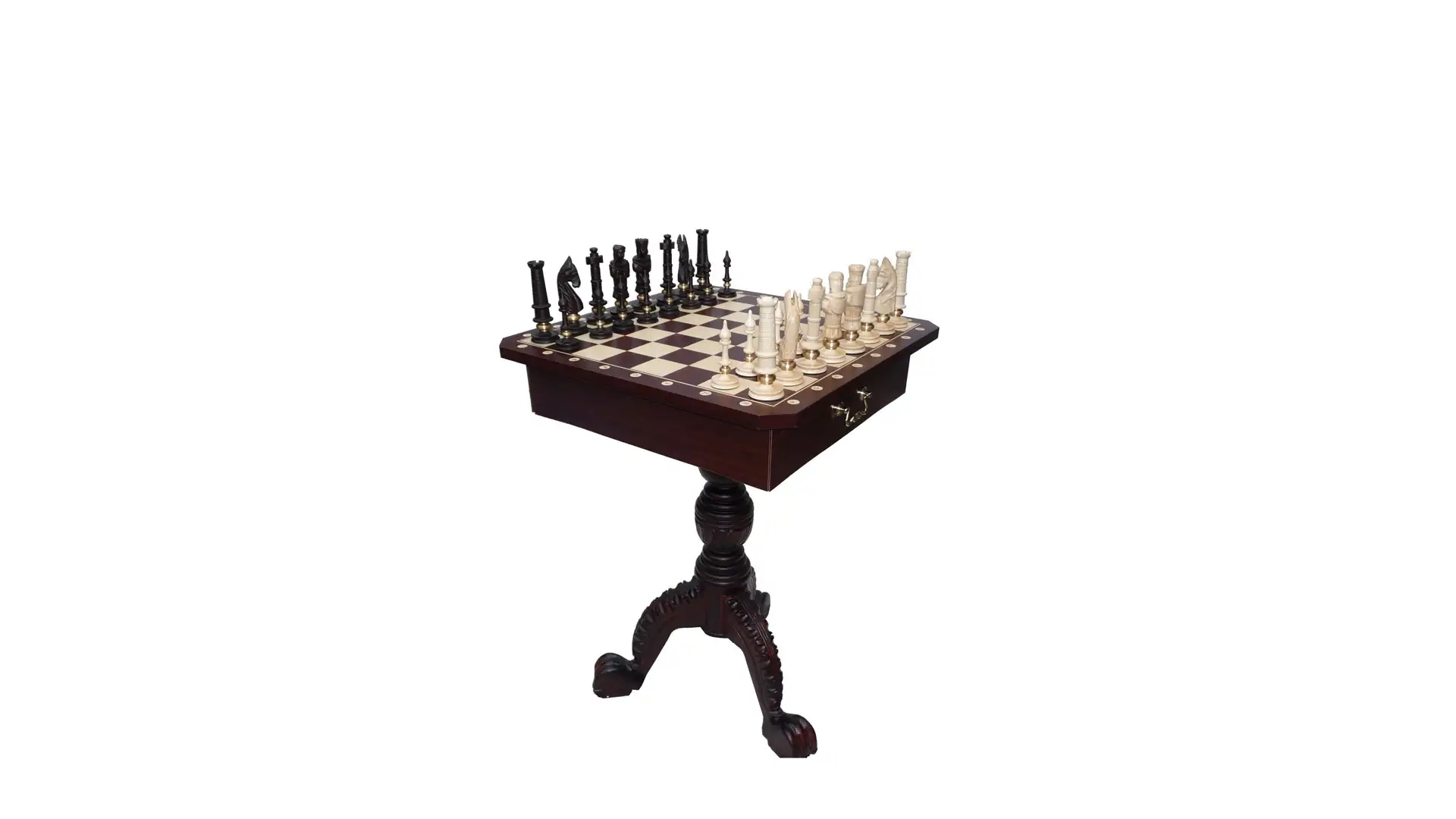 Table d'échecs en bois avec un jeu complet de pièces