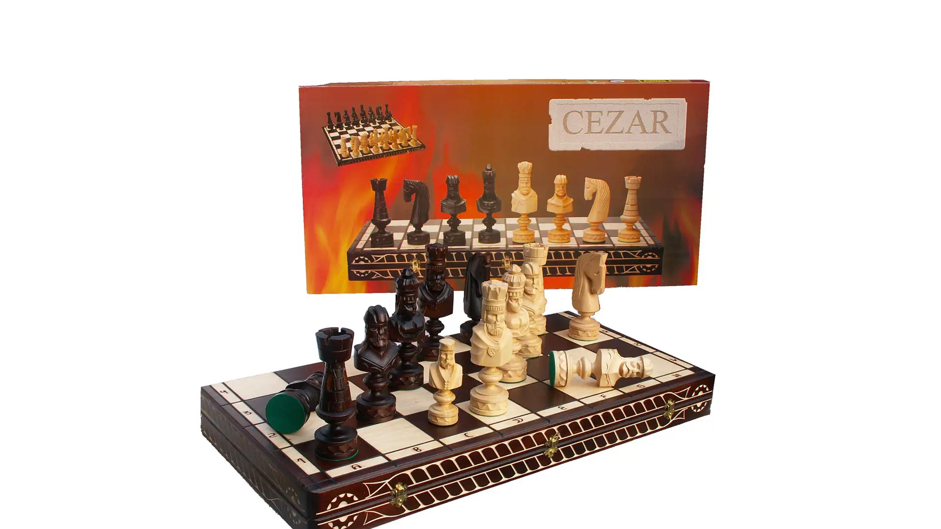 Jeu d'échecs César en bois orné